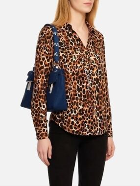 Express Portofino Leopard Print Button-Up Blouse - Brown/Black/Tan Size Slim S P